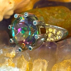 Mystic topaz white topaz sterling silver ring